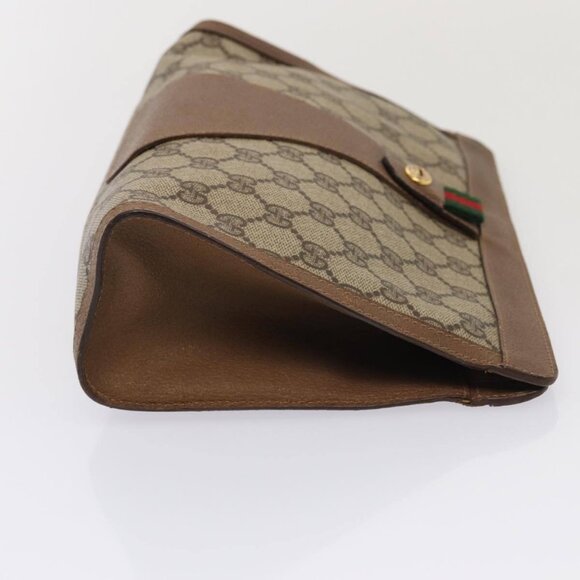 GUCCI GG Supreme Web Sherry Line Clutch Bag PVC Beige Red - Picture 9 of 16